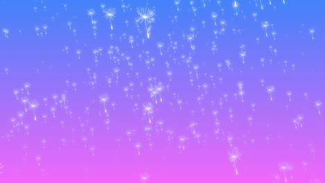 Dandelion-flower-blooms-floating-falling-from-sky-with-soft-gradient-pastel-background-visual-effects-motion-graphics-3D-dynamic-abstract-blue-pink