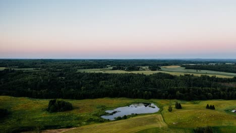 Aerial-view-of-Countryside-in-late-summer-evening