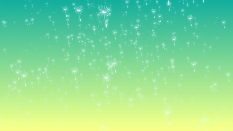 Dandelion-flower-blooms-floating-falling-from-sky-with-soft-gradient-pastel-background-visual-effects-motion-graphics-3D-dynamic-abstract-teal-green-yellow