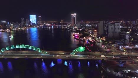 This-footage-captures-a-stunning-nighttime-aerial-view-of-Da-Nang,-Vietnam