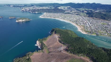 Aerial-View-Of-Peninsula-Road-Scenic-Lookout-Near-Whangamata,-Coromandel,-Waikato,-North-Island,-New-Zealand