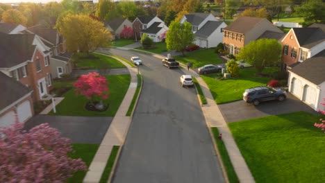 Golden-hour-in-American-neighborhood-during-spring