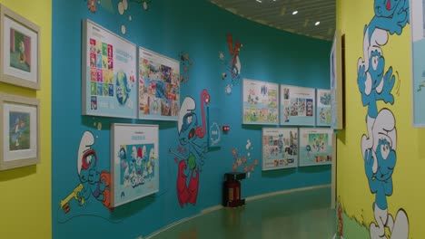 Colorful-Hallway-of-Smurfs-Art-at-JC-Cartoon-Art-Museum-2024-Expo