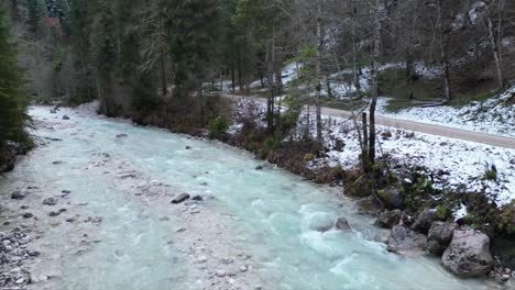 Aerial-view-of-Partnachklamm-,a-scenic-location-and-nature-attraction-in-Germany-near-Garmisch-Paterkirchen