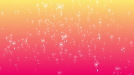 Dandelion-flower-blooms-floating-falling-from-sky-with-soft-gradient-pastel-background-visual-effects-motion-graphics-3D-dynamic-abstract-yellow-orange-red