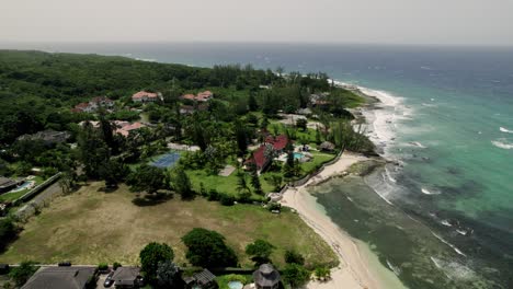 Panning-aerial-shot-reverse-drone-tropical-shot-of-blue-sky-turquoise-water-in-st