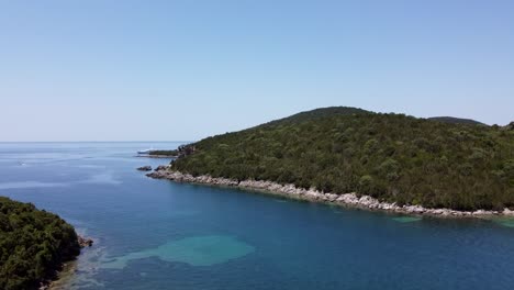 Aerial-of-Mourtemeno-Island-in-Syvota,-Greece,-Mediterranean