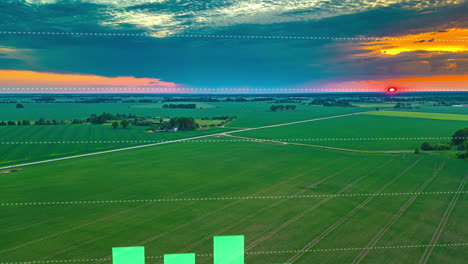 Sunset-over-a-farmland-field-with-a-bar-graph-showing-increased-in-sustainable-food-production-trends