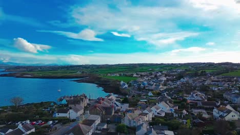 A-panning-view-across-Moelfrre-village-Anglesey-towards-the-sea-and-lifeboat-station