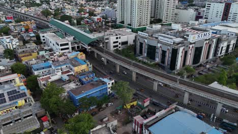 Aerial-Shot-of-Metro-Railway-In-Chennai-City