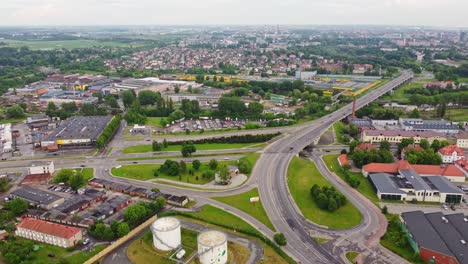 Industrial-area-intersection-of-Klaipeda,-aerial-shot