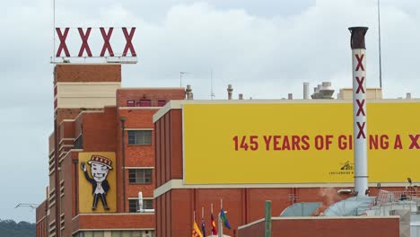 XXXX-Ale-House-and-Brewery,-Castlemaine-Perkins-brick-brewery-located-on-Milton-road-in-the-inner-Brisbane-city-suburb,-Queensland,-close-up-shot