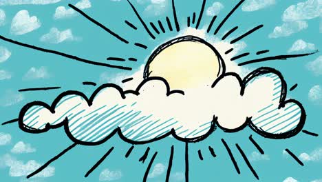 animation-of-hand-drawn-sun-and-cloud-at-a-blue-sky