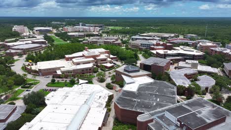 Campus-Der-University-Of-Central-Florida-Mit-Modernen-Akademischen-Gebäuden,-üppigen-Grünflächen-Und-Weitläufigen-Gehwegen,-Die-Den-Grundriss-Der-Universität-Veranschaulichen