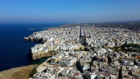 Cinematic-aerial-footage-over-Polignano-a-Mare-in-Puglia,-Italy