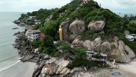 Aerial-view-of-Khao-Takiab,-chopstick-mountain,-or-monkey-mountain-in-Hua-Hin,-Thailand