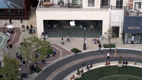 Apple-retail-store-at-the-Americana-at-Brand-shopping-center-in-Glendale-California---aerial-establishing-shot