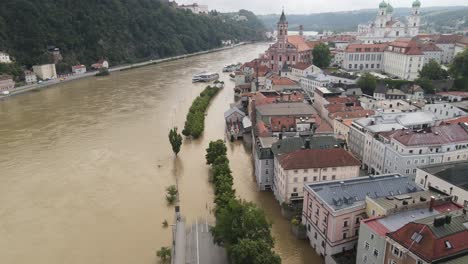 Flooded-Downtown-Passau-Germany-high-tide-Danube-river-heavy-rainfall