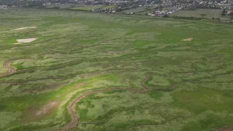 Drohne-Einer-Grünfläche-Entlang-Eines-Wirral-Strandes