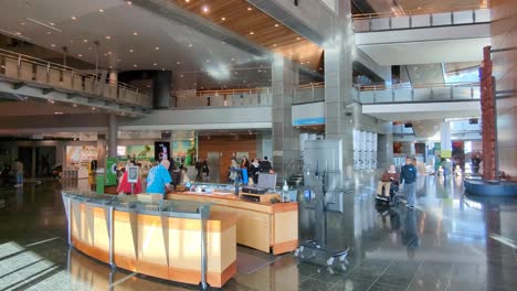 Museum-of-New-Zealand-Te-Papa-Tongarewa-inside-view-of-foyer-and-people-visiting-the-popular-tourism-attraction-in-capital-city-of-Wellington,-NZ-Aotearoa