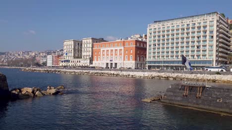 View-from-Castel-dell'Ovo-on-Via-Partenope-street-in-Naples,-Italy