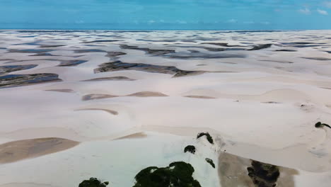 Panoramic-drone-shot-of-dunes-and-pools-in-Lencois-Maranhenses-national-park,-Brazil