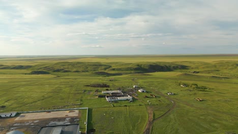 Expansive-Green-Meadows-and-Fields-in-the-Countryside-of-Kazakhstan,-Central-Asia---Aerial-Drone-Shot