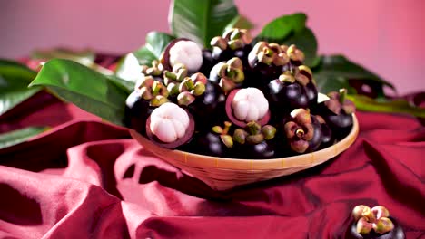 Bunch-of-Mangosteen-in-Basket,-Set-Up