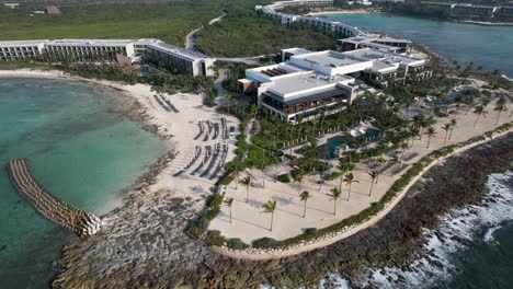 Top-Aerial-view--Hilton-Beach-Resort-in-Tulum,-Mexico