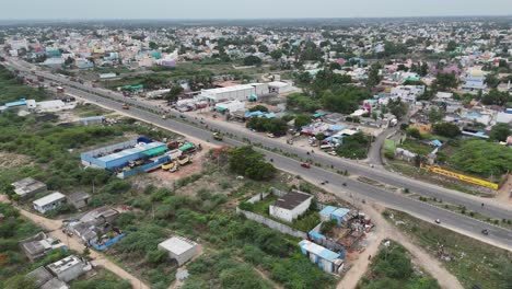 Aerial-view-of-a-serene-sunset-over-the-highway-with-minimal-traffic