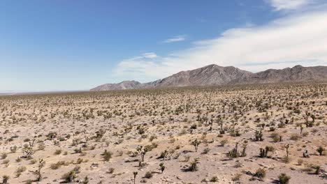 Drone-rotating-over-a-vast-desert-landscape-with-mountains-in-the-background-in-4k