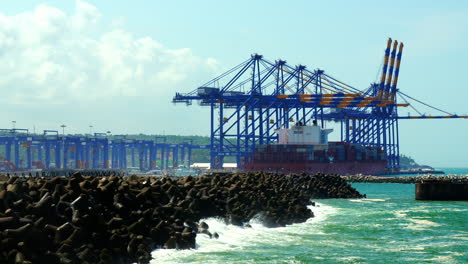 Vizhinjam-International-Seaport,-India-welcomed-its-first-cargo-ship-at-the-newly-built-trans-shipment-port-in-Vizhinjam,-Kerala