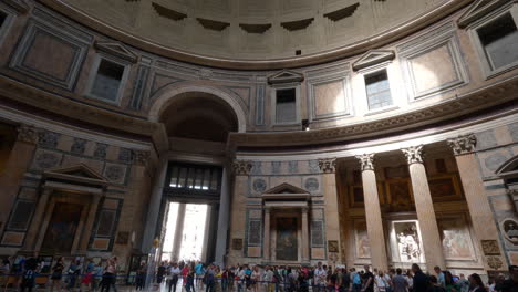 Sun-Reflects-through-Pantheon's-Oculus-onto-Interior-of-Historic-Temple,-Church