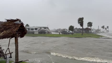 Storm-surge,-Intense-hurricane-force-winds-and-torrential-rain-from-Hurricane-Baryl-ravage-the-Galveston-Bay-RV-Park-on-the-Texas-Gulf-Coast