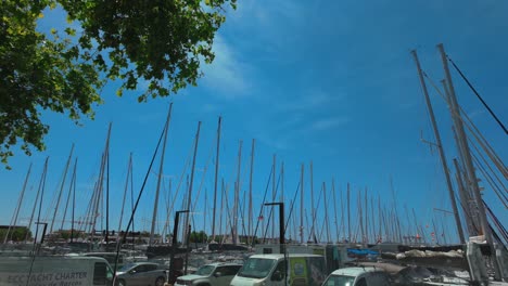 Marina-port-of-Palma-de-Mallorca,-Spain,-clear-blue-sky,-moored-yachts-boats