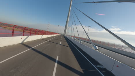 Aerial-Shot-From-Inside-The-Héroes-Del-Chaco-Bridge-That-Connects-Both-Regions,-Western-And-Eastern