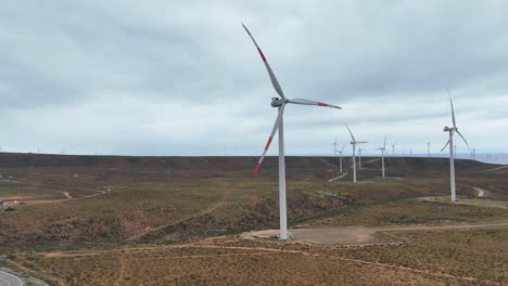 Wind-Farm-on-the-side-of-the-road-that-connects-Santiago-with-the-Coquimbo-Region,-country-of-Chile