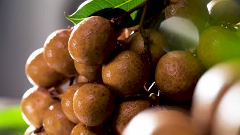 Bunch-of-Fresh-Longan-Fruit,-Close-Up