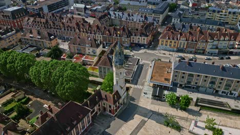 Clock-tower-and-cityscape,-Evreux,-Normandy-in-France