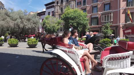 Horse-carriage,-touristic-eco-friendly-transportation,-Palma-de-Mallorca,-Spain