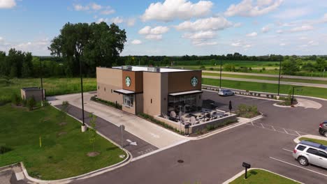 Starbucks-Drive-Thru-and-Coffeehouse---Forward-Drone-Shot