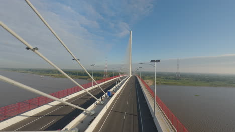 Aerial-Shot-From-Inside-The-Héroes-Del-Chaco-Bridge-That-Connects-Both-Regions,-Western-And-Eastern