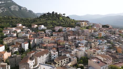 Italian-Homes-Sitting-On-A-Mountain-At-Dorgali-In-Sardinia,-Italy