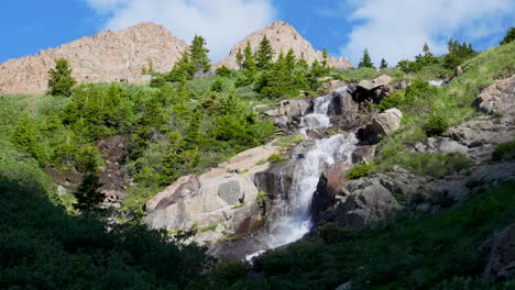 Wasserfall-Morgen-Chicago-Becken-Colorado-Silverton-Camping-San-Juan-Range-Needle-Creek-Trail-Rocky-Mountains-Mount-Eulos-Sommer-Fourteener-Sonnenlicht-Windom-Peak-Silverton-Juli-Blauer-Himmel-Folgen