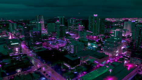 Downtown-Fort-Lauderdale,-Florida-skyline-at-night-with-vibrant-neon-lights