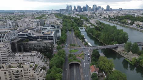 High-altitude-aerial-view-about-the-Levallois-Perret-district-and-its-settlements,-France