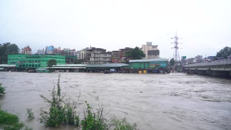 Due-to-heavy-rainfall,-the-Bagmati-River-flood-in-Kathmandu