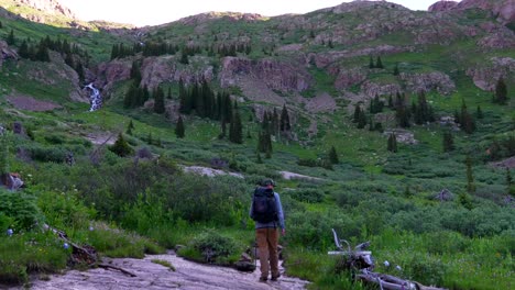 Hiking-morning-Chicago-Basin-Colorado-Silverton-backpacking-camping-San-Juan-Range-Needle-Creek-Trail-Rocky-Mountains-Mount-Eulos-summer-fourteener-Sunlight-Windom-Peak-Silverton-July-blue-sky-follow