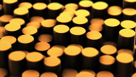 Gold-Abstract-Circle-Cylinders-Moving-Up-and-Down-with-Shallow-Depth-of-Field---3D-Motion-Design-Animation-Geometric-Background-ProRes-4K