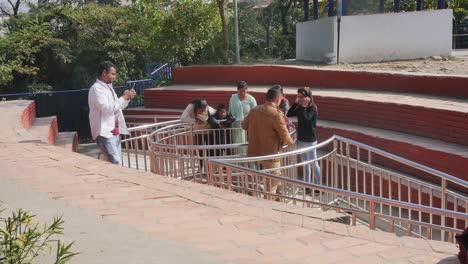 Wishing-pool---Tourists-in-park---Kathmandu,-Nepal---Slow-motion